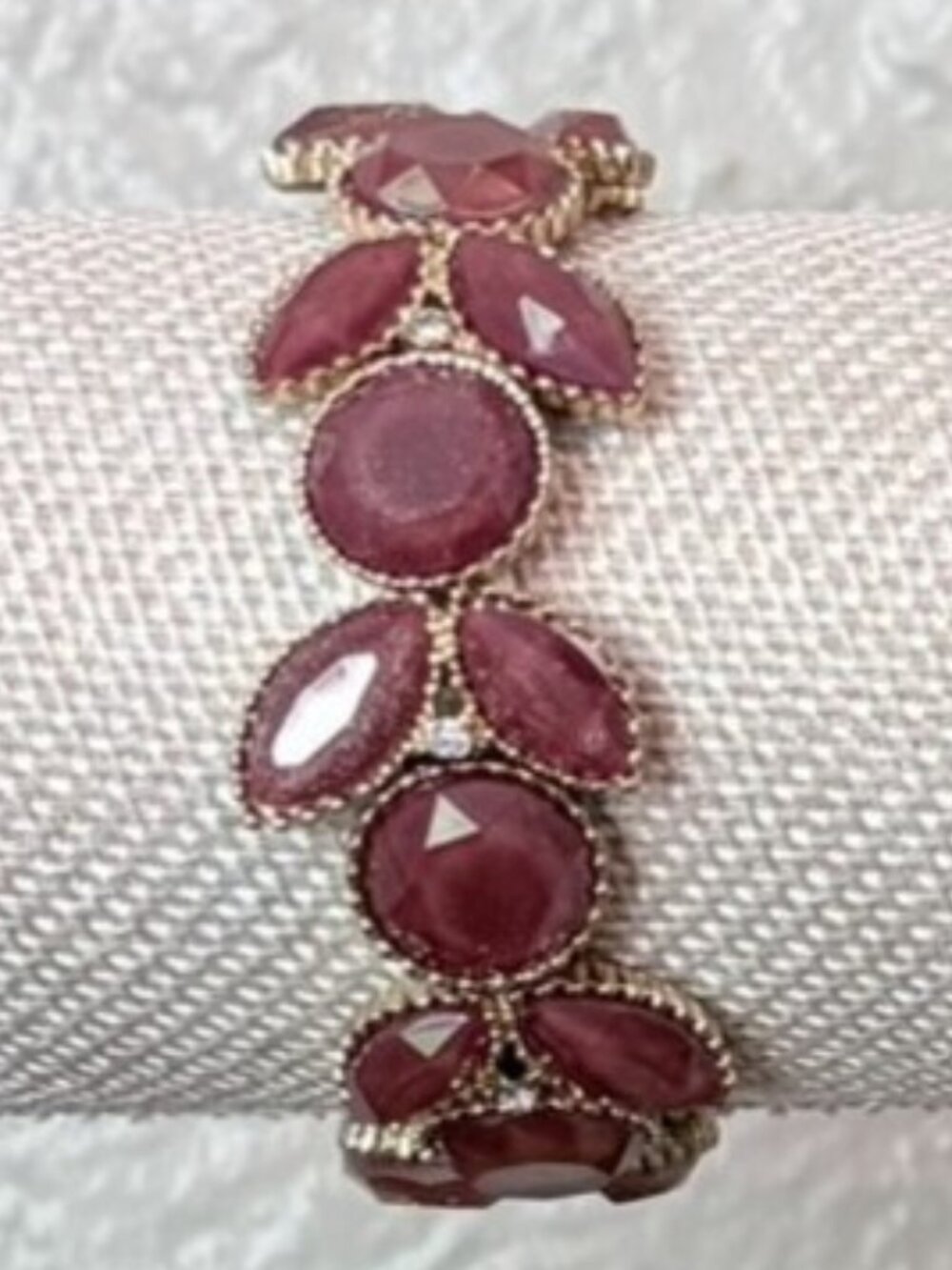 Pink Faceted Cabochon Gemstone Gold Link Stretch Cuff Bracelet NWOT